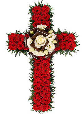Cruce funerara din trandafiri naturali