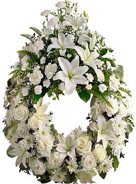 Coroana funerara lacrima 100 flori alb infinit