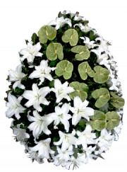 Coroană din crini albi și anthurium verde