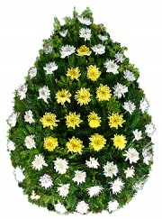 Coroană din crizanteme albe și galbene