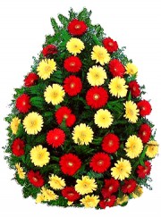 Coroană din flori roșii și galbene de gerbera