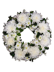Coroană rotundă din crizanteme albe