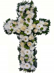 Cruce funerară din flori albe